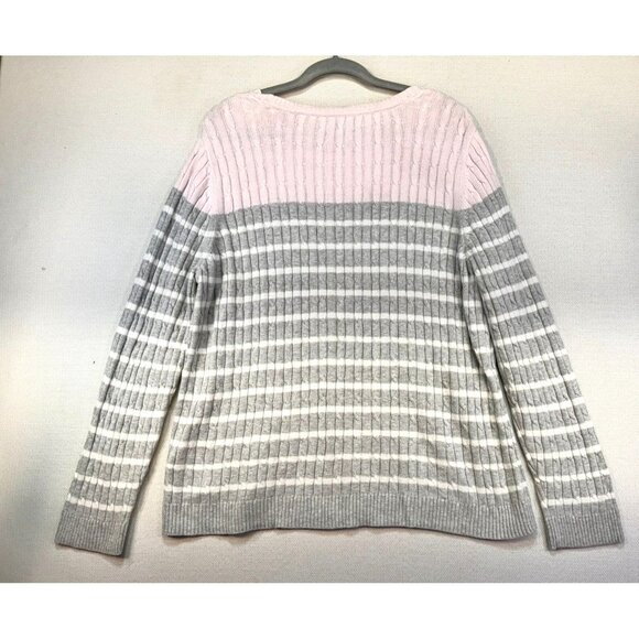 Croft & Barrow Womens Cable Knit Sweater XL Pink & Gray Striped - Picture 9 of 10